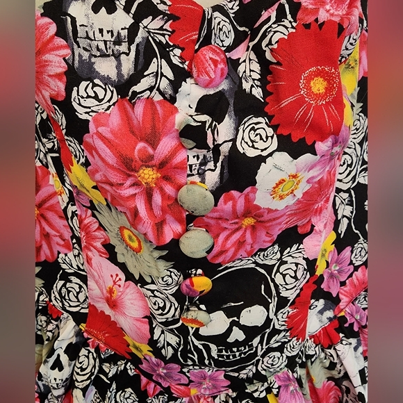 Hell Bunny Floral Skulls Halter Dress Size M - Picture 3 of 6
